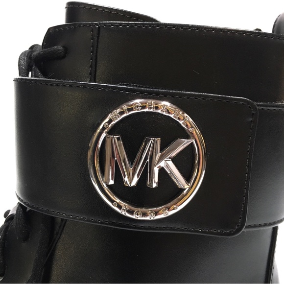 MICHAEL KORS TATUM LOGO COMBAT BOOTS -BLACK FAUX LEATHER -US 9.5 -NEW - Picture 6 of 9